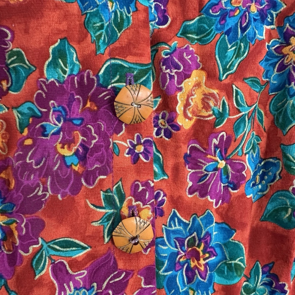 Vintage Carole Little Floral Dress Button Front Sz 18 Pleats 90s Feminine Modest - Picture 4 of 11